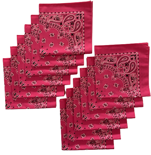 Made In USA Hot Pink Paisley Bandanas 12 Pk, 22" x 22" Cotton